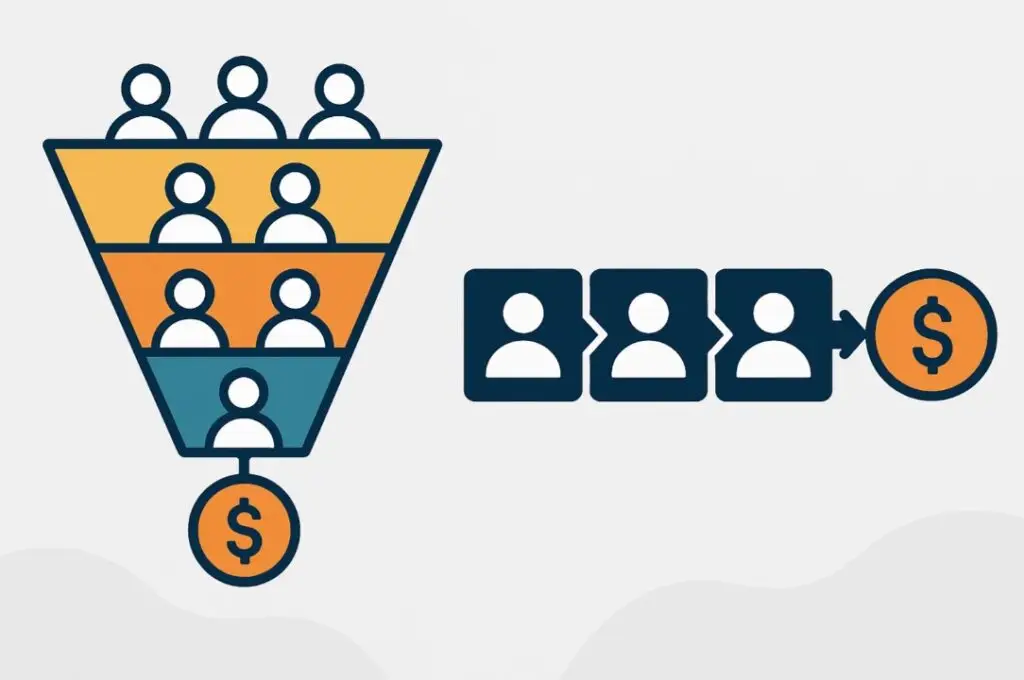 Illustration: Sales funnel vs sales pipeline
