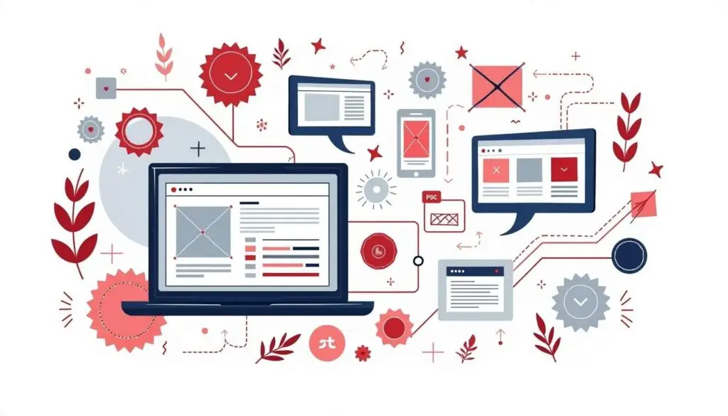 An abstract website layout featuring visually appealing elements like responsive design grids