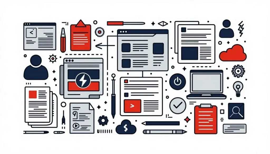 An array of diverse website elements such as templates