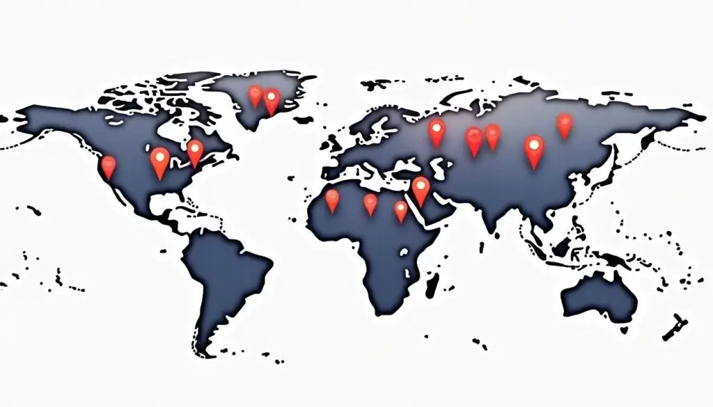 An abstract map highlighting various local landmarks and search icons