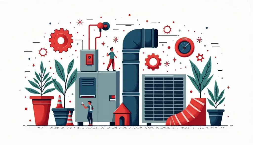 An hvac system with various components like ductwork