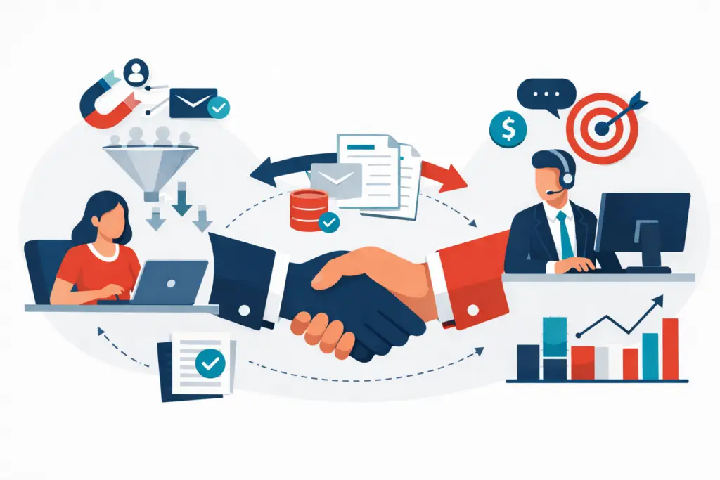Abstract illustration representing the lead handoff process between sales and marketing teams