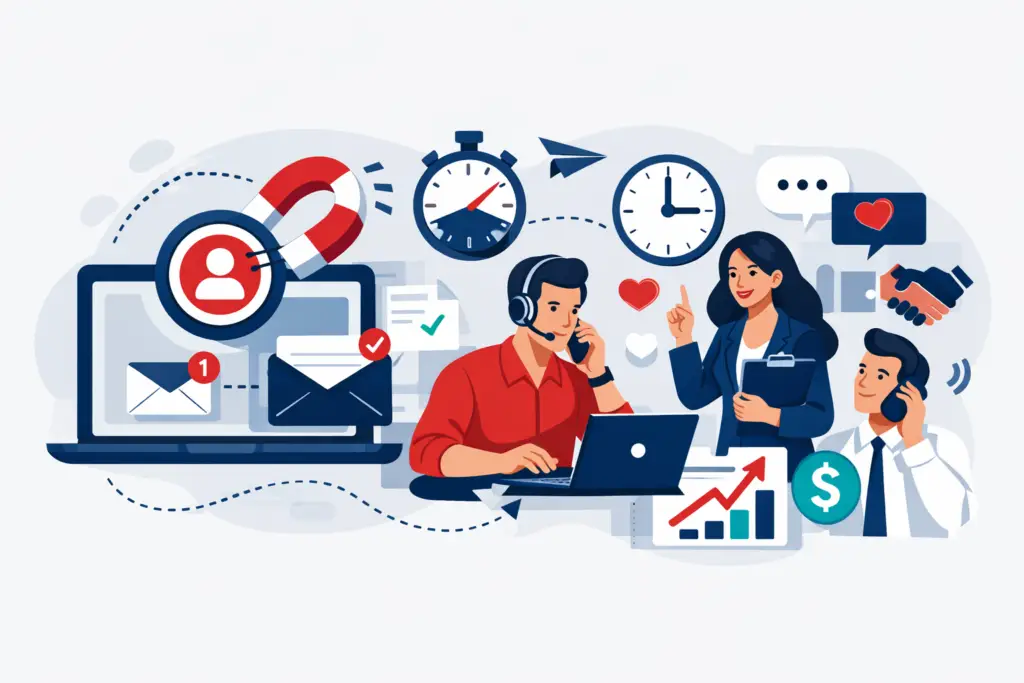 Abstract illustration representing inbound lead follow-up and sales outreach strategy