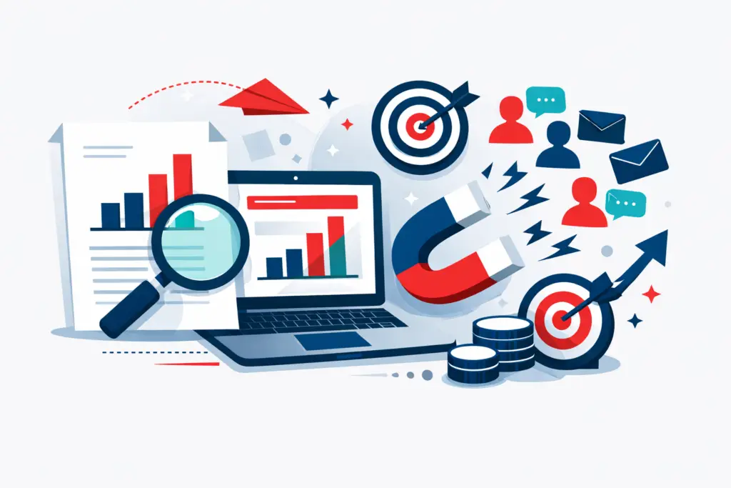 Abstract illustration representing whitepaper-driven B2B lead generation and thought leadership