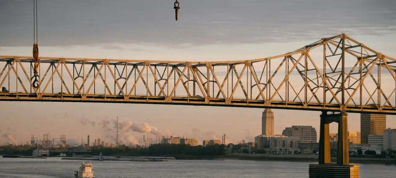 Mississippi River bridge with downtown Baton Rouge beyond