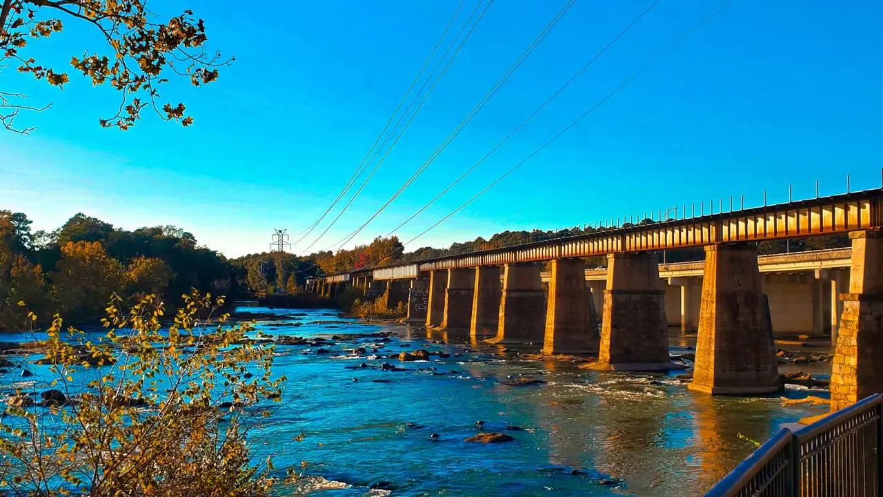 Railroad trestle over the river at Riverfront Park, Columbia, South Carolina