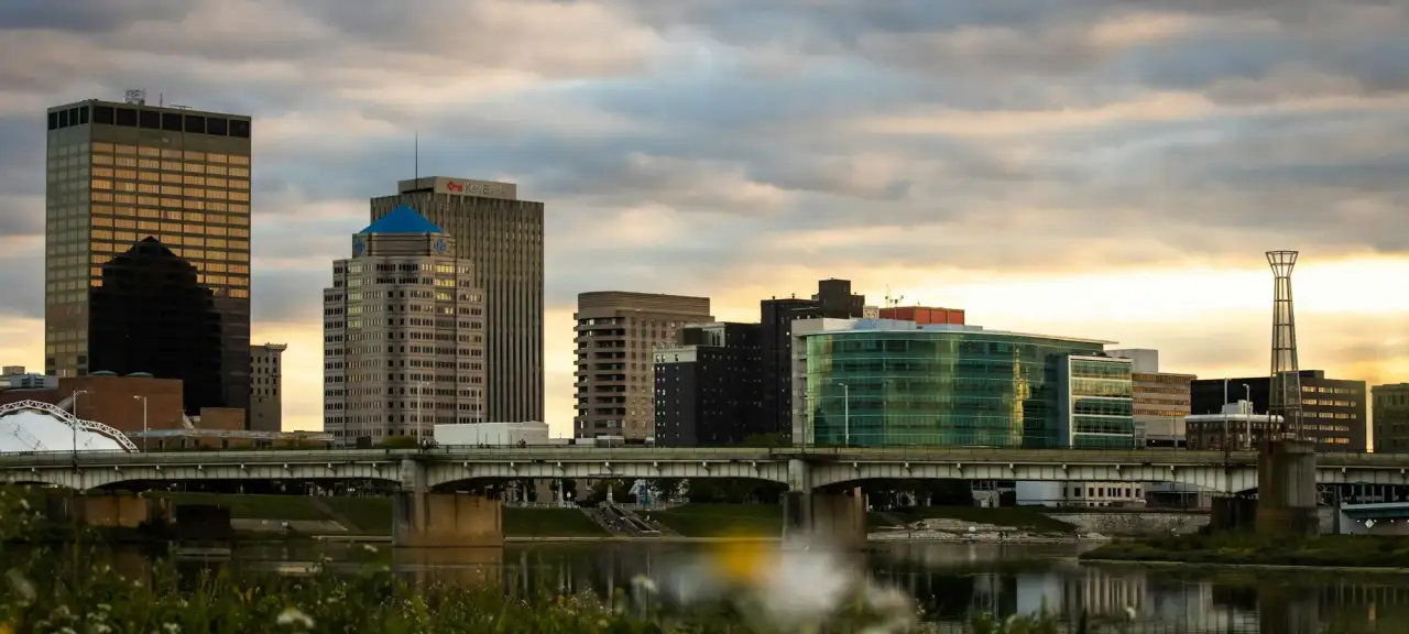 Downtown Dayton skyline along the river