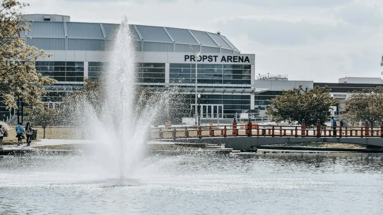 Fountain in front of Propst Arena, Huntsville, Alabama