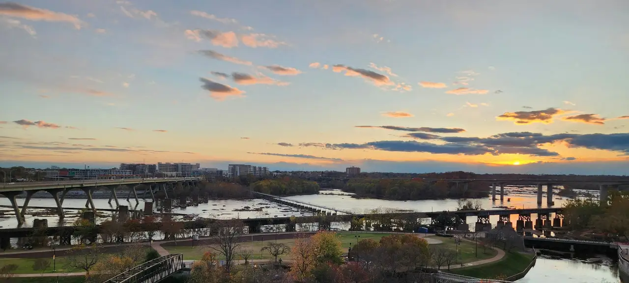 River and bridges at sunset in Richmond, Virginia