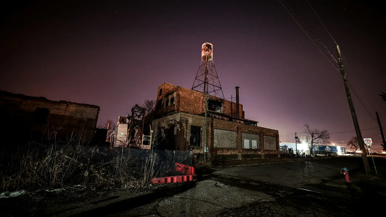 Historic building in South Bend, Indiana at night