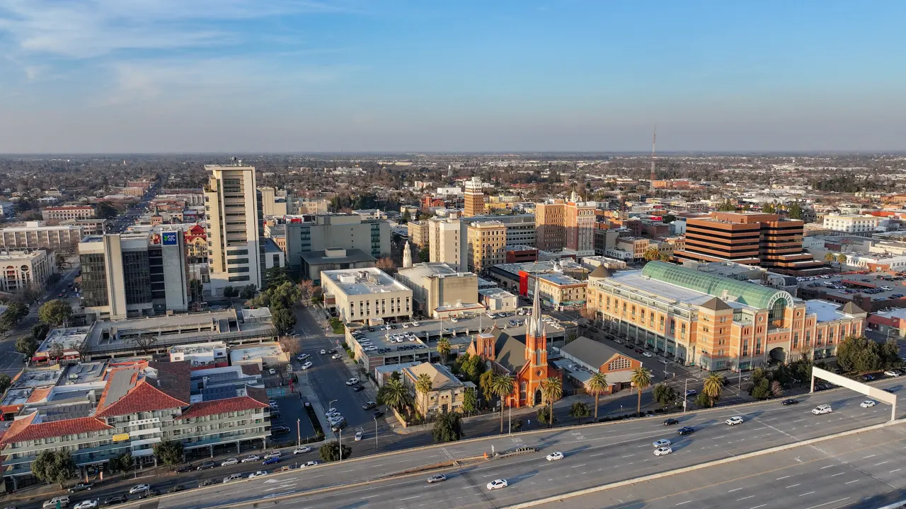 Aerial view of downtown Stockton, California