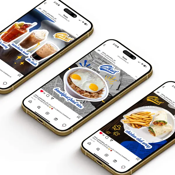Social media posts designed for Chris' Pancakes