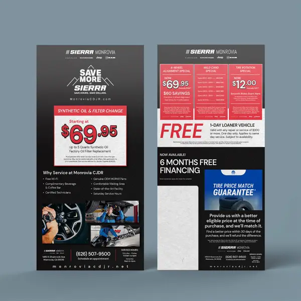 Direct mail piece designed for Sierra Monrovia CDJR