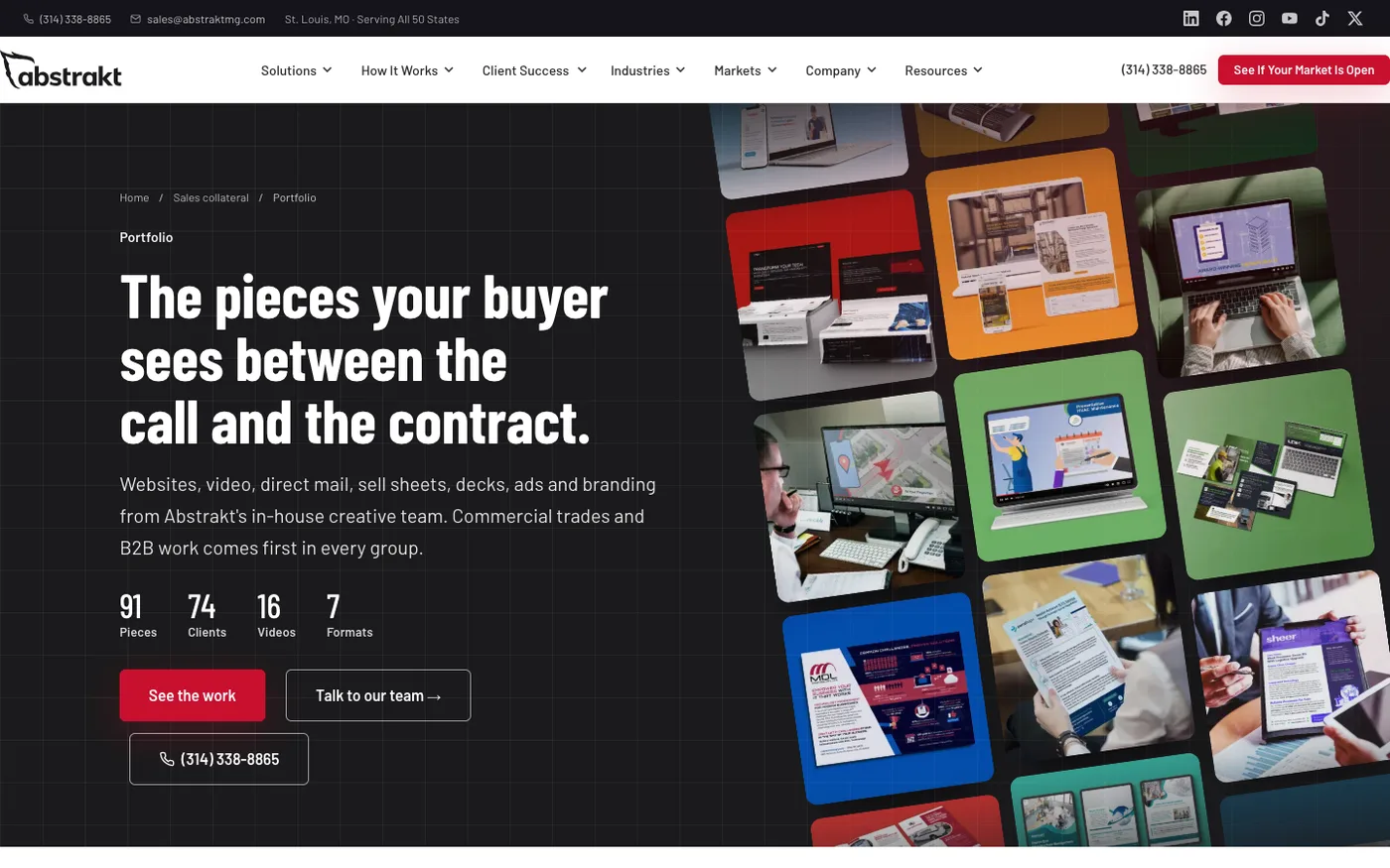 The Abstrakt portfolio page on abstraktsales.com in a desktop browser